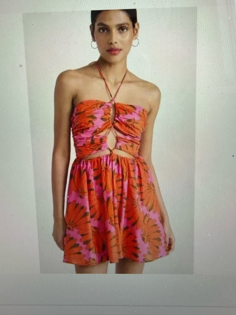 FARM Rio Pink and Orange Floral Strapless Cutout Mini Dress
